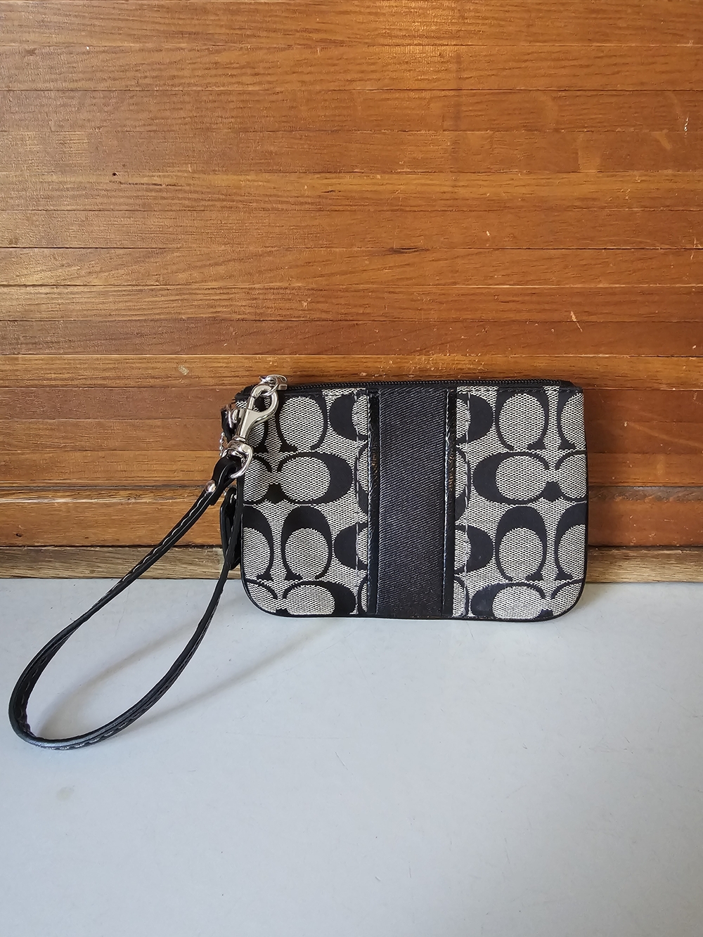 Coach Signature Canvas Wristlet in Black and Gray